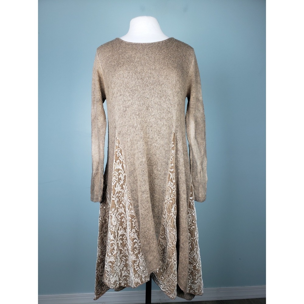 SCANDAL ITALY Women's‎ S Dress Burlap Mohair Lagenlook Lace Coastal Mixed Media